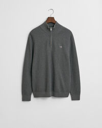 Tekstureret sweater af bomuld med halv lynlås