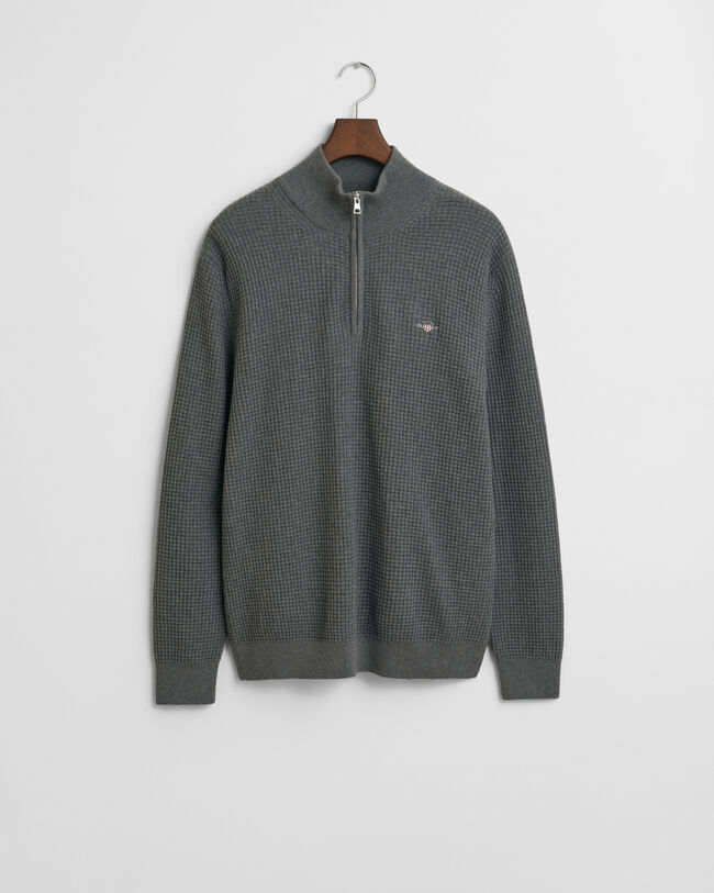 Tekstureret sweater af bomuld med halv lynlås