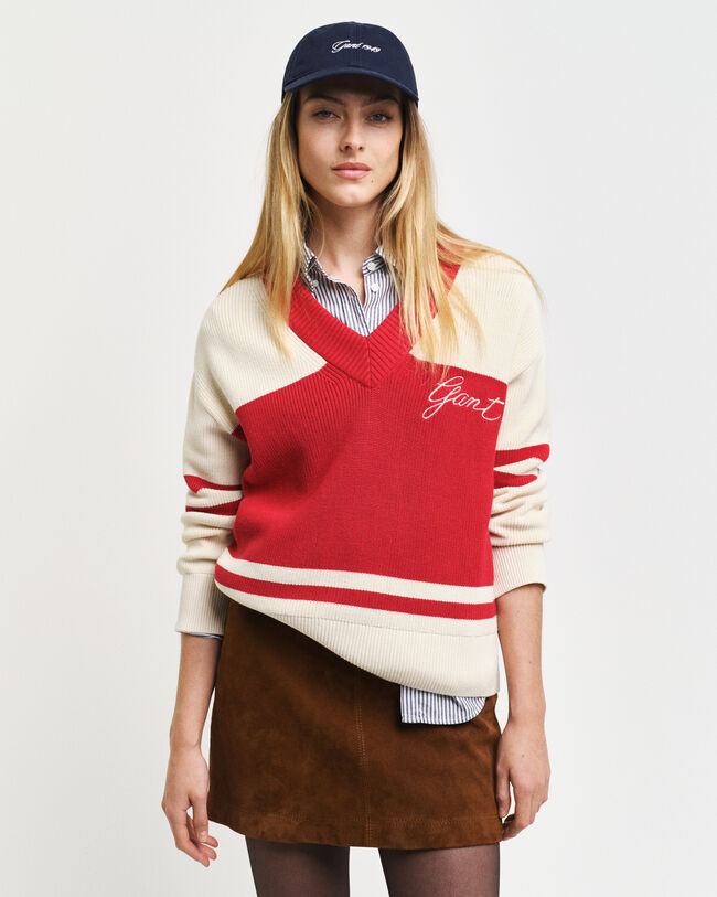 GANT Varsity sweater i bomuld med V-hals