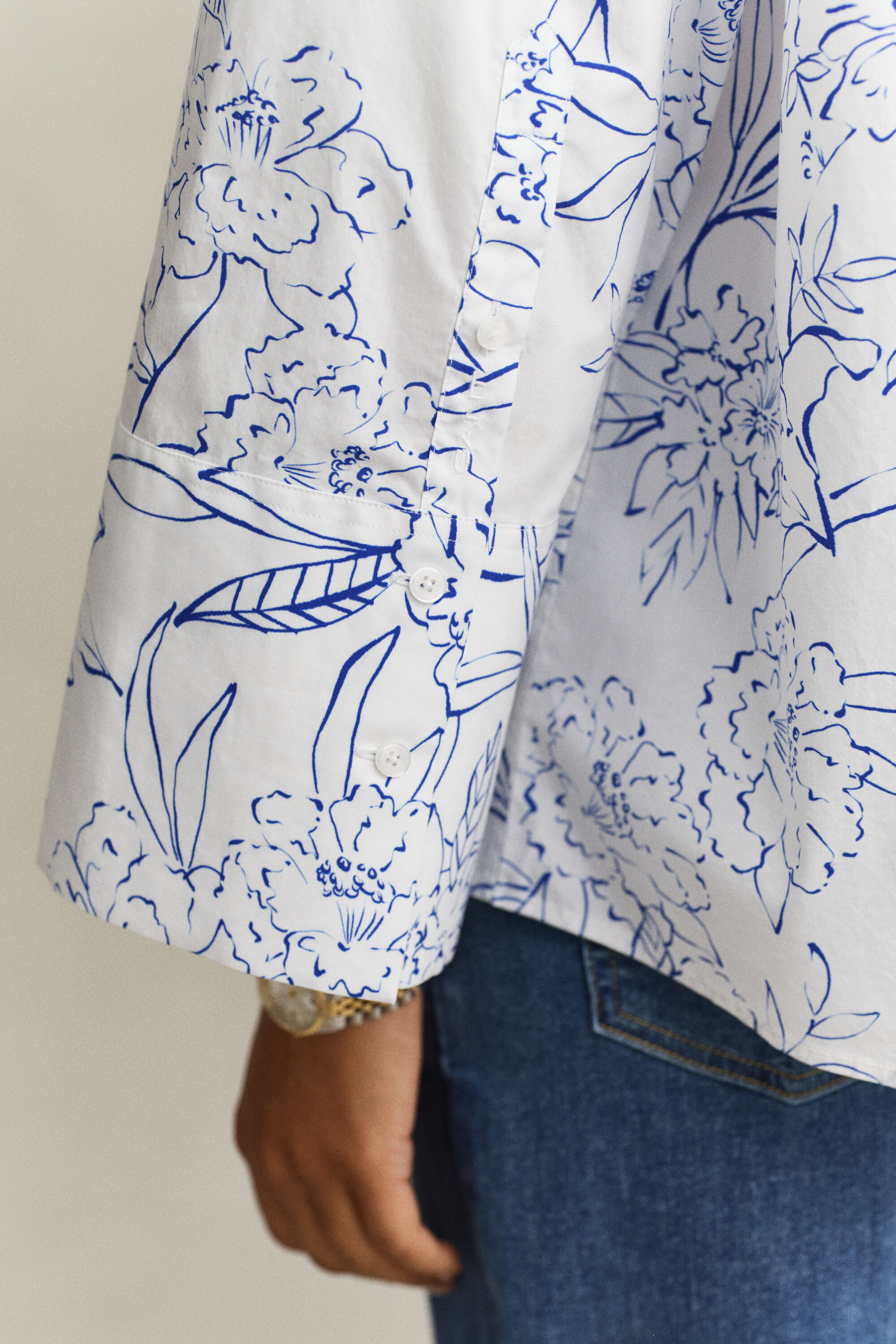 Blomstret poplin-skjorte