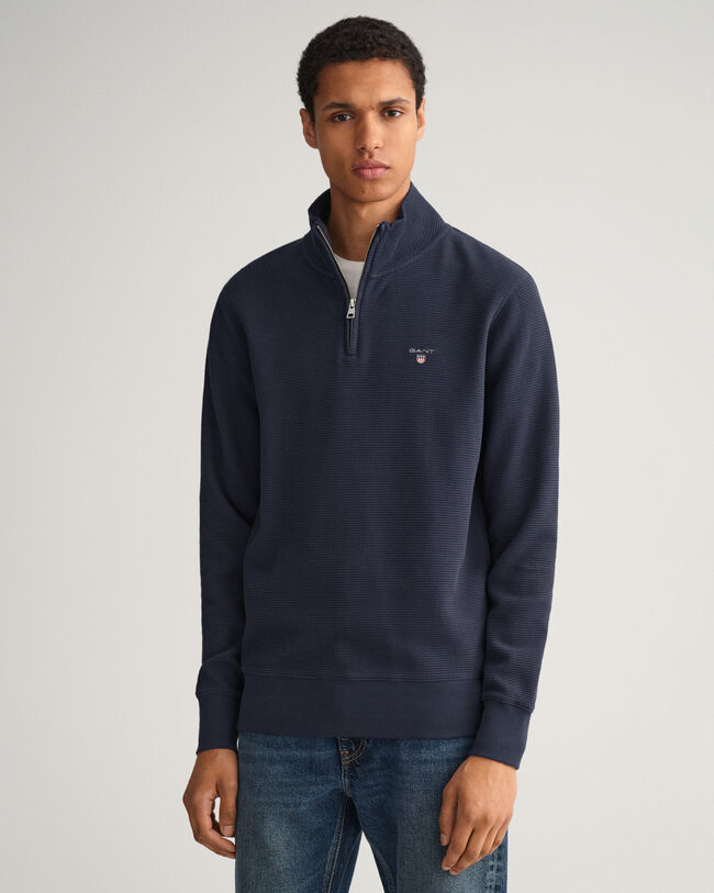 Waffle sweatshirt med halv lynl&aring;s