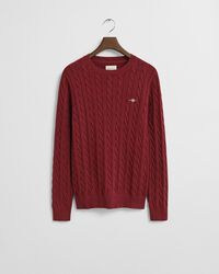 Crewneck sweater af bomuld med kabelstrik