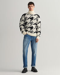 Houndstooth sweater med rullekrave