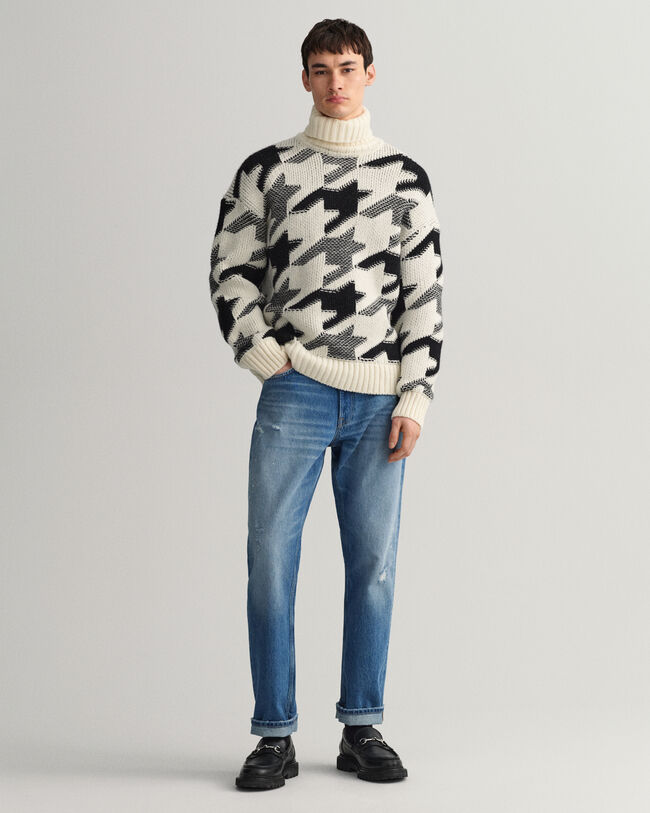 Houndstooth sweater med rullekrave