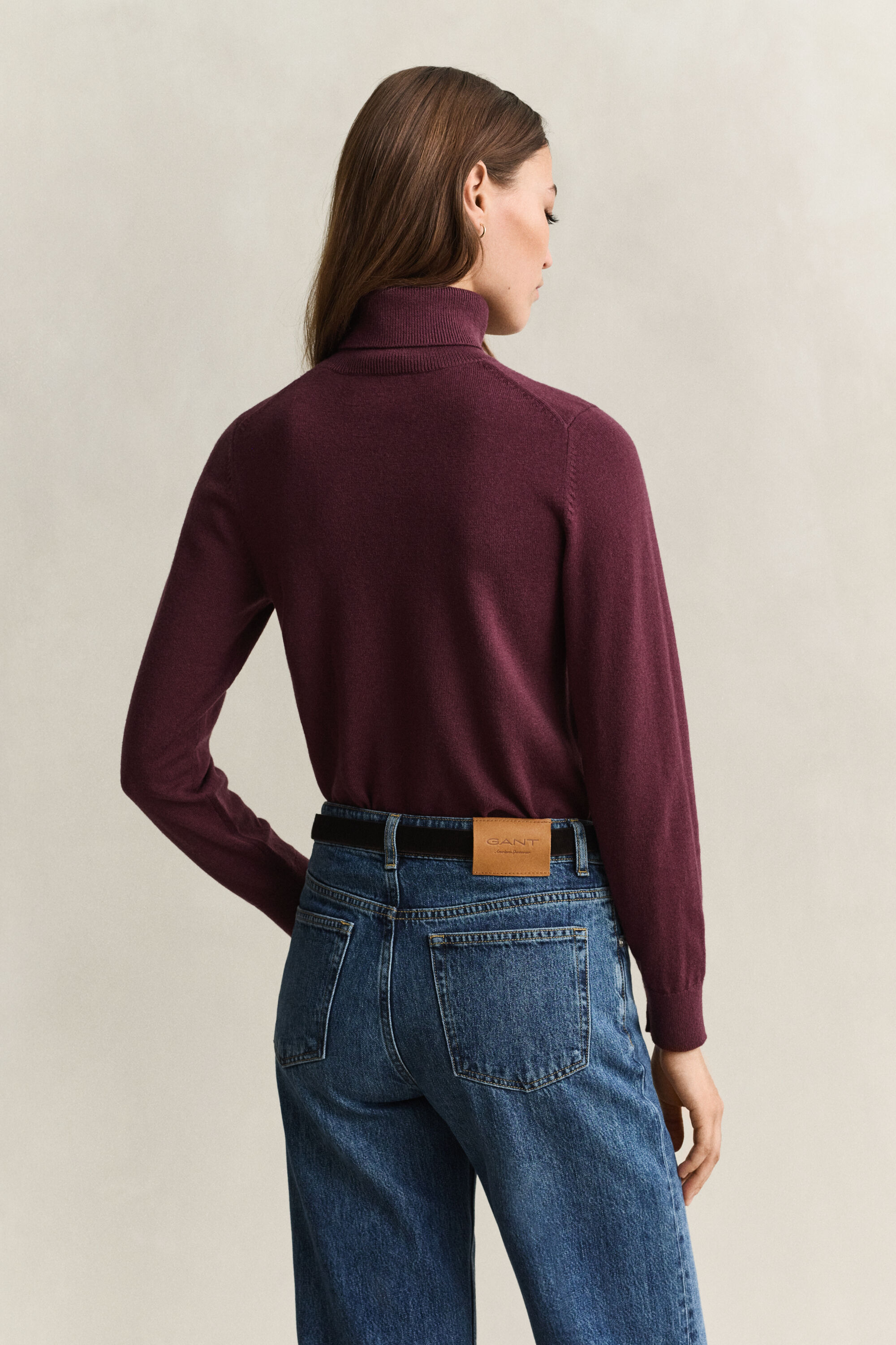 Sweater i uld og bomuld med rullekrave