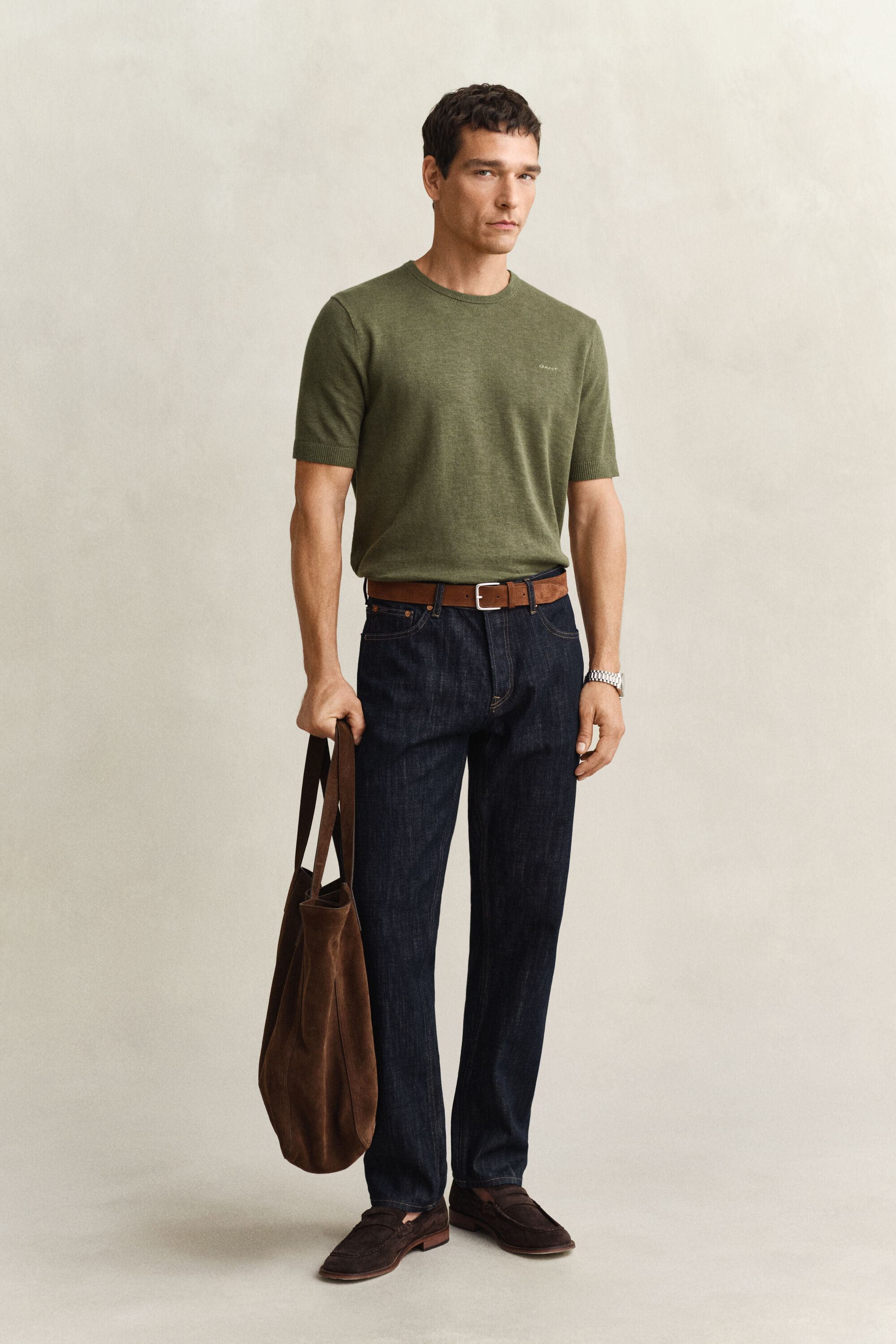 Kortærmet sweater af nopret bomuldsblanding