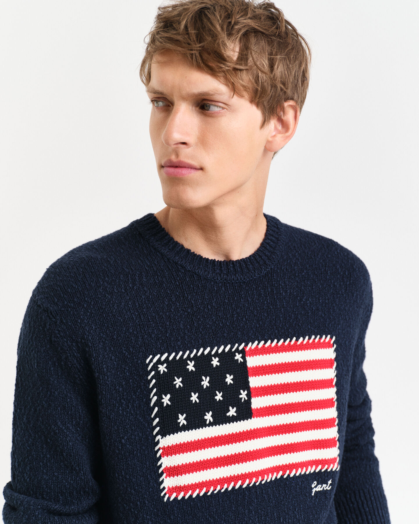 Crewneck sweater med flag-intarsia