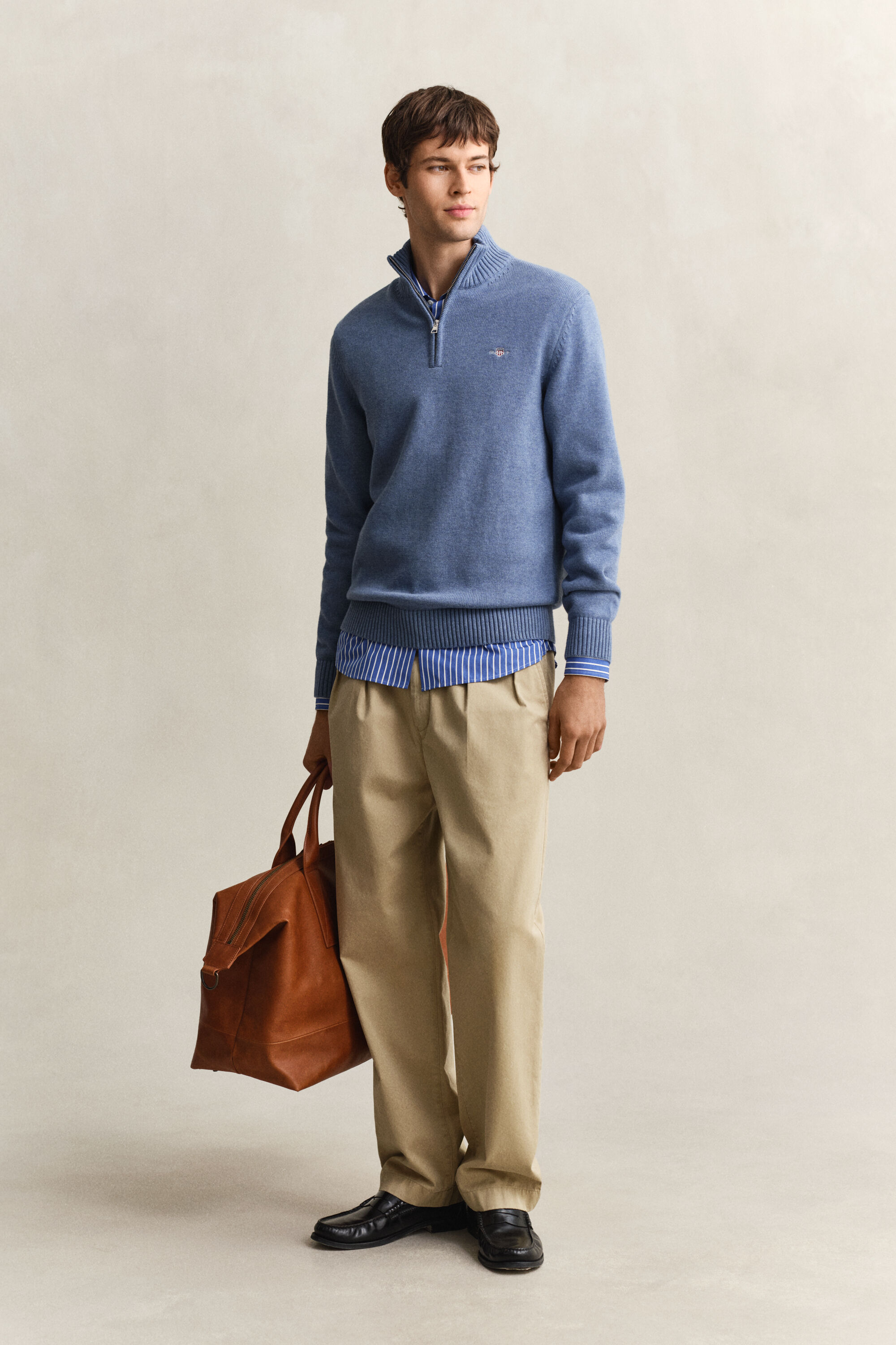 Afslappet sweater i bomuld med halv lynlås