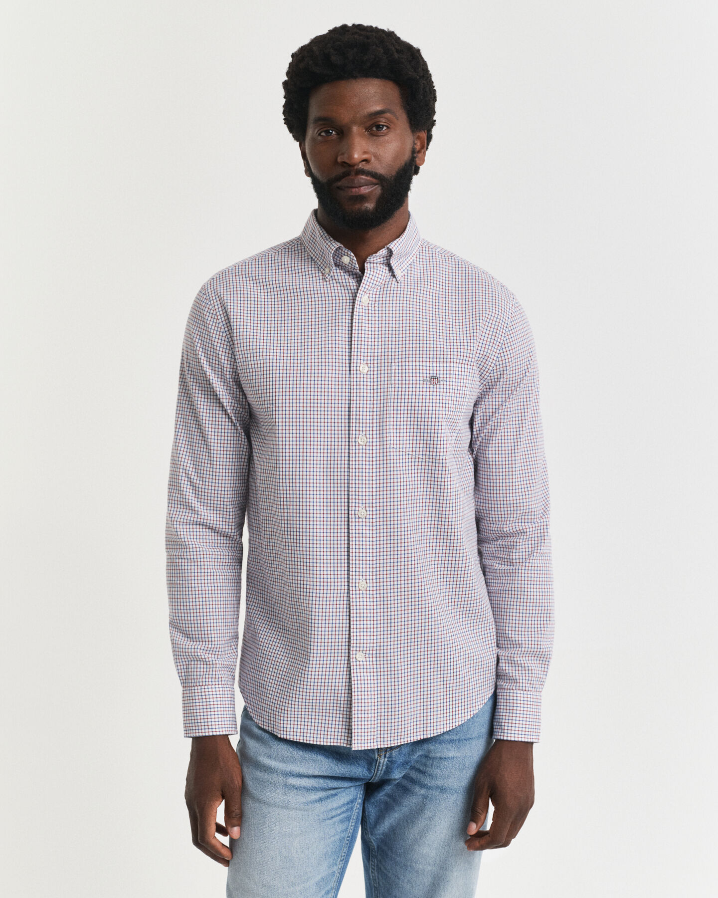 Regular fit klassisk poplin-skjorte med mikrotern