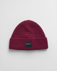 Ribstrikket beanie af bomuld