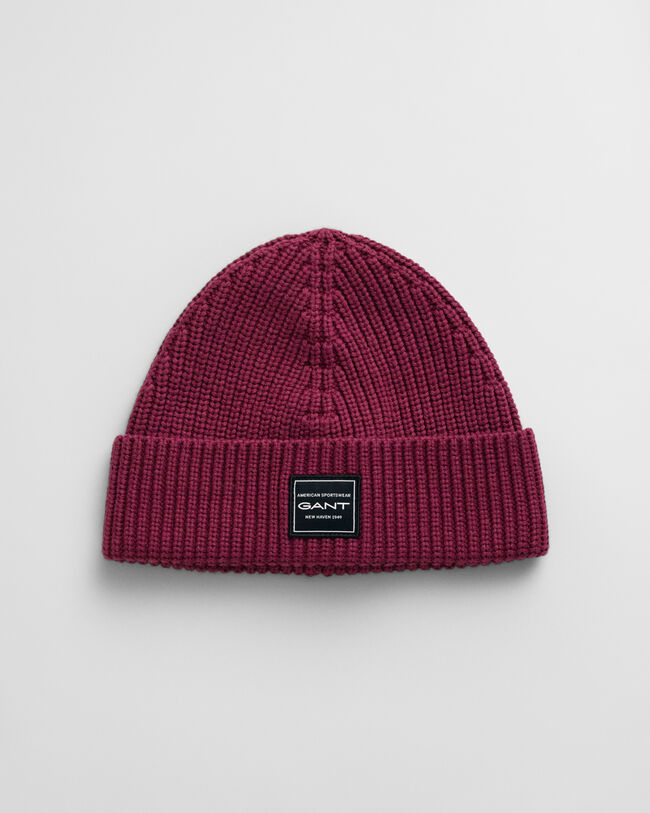 Ribstrikket beanie af bomuld