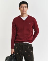 Klassiske sweater i bomuld med V-hals