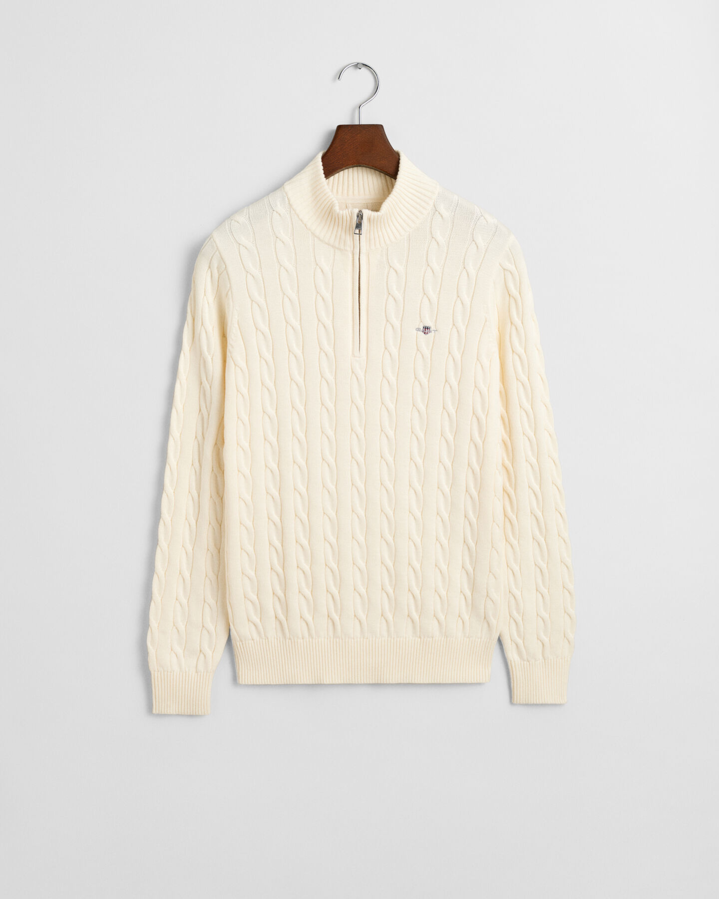 Teens kabelstrikket sweater af bomuld med halv lynlås