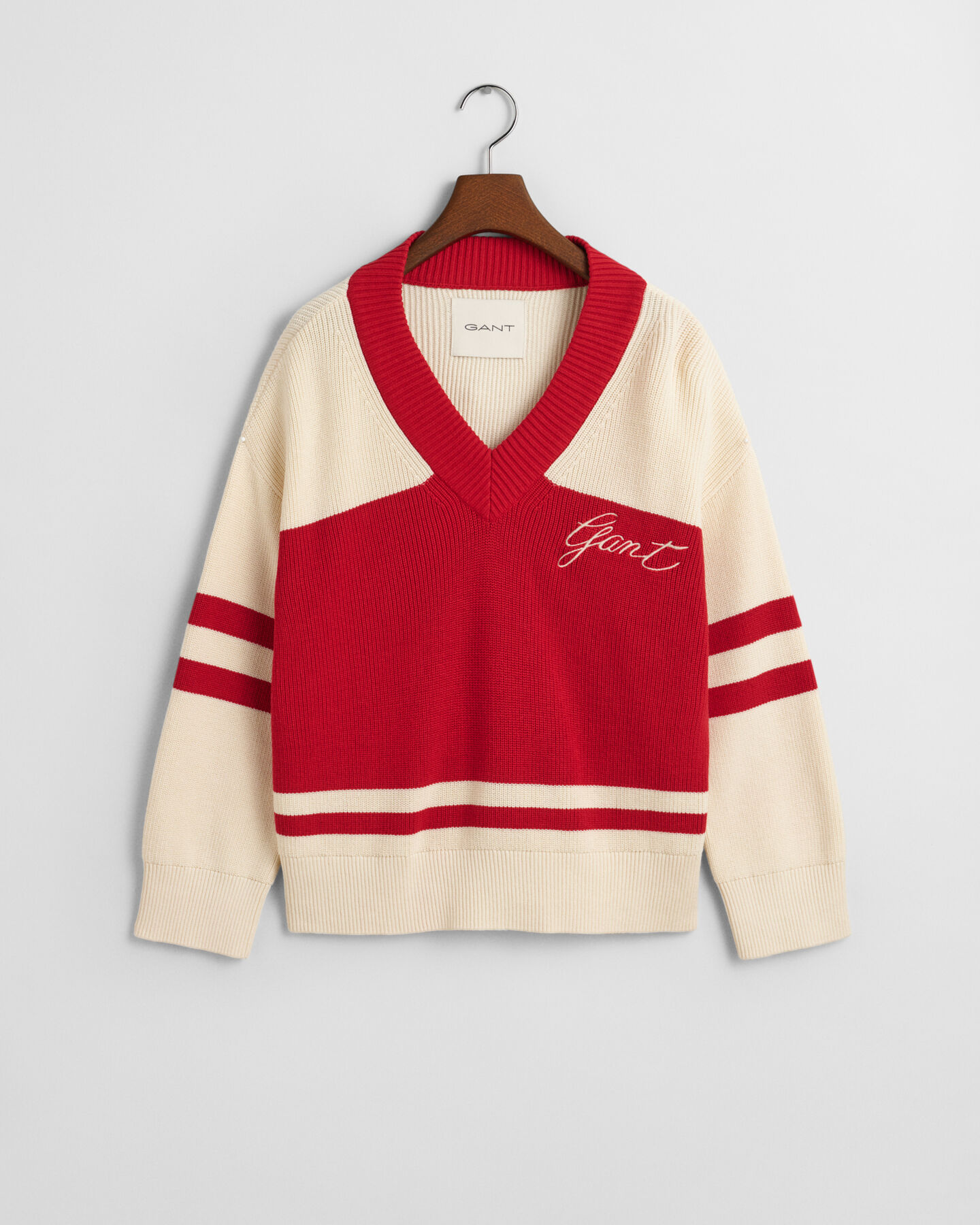 GANT Varsity sweater i bomuld med V-hals