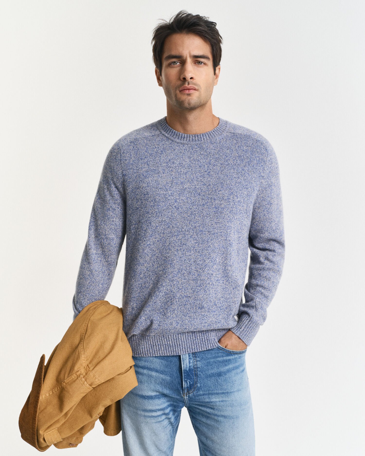 Sweater med crewneck i mouliné uldblanding