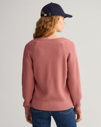 Ribstrikket sweater med V-hals i bomuld