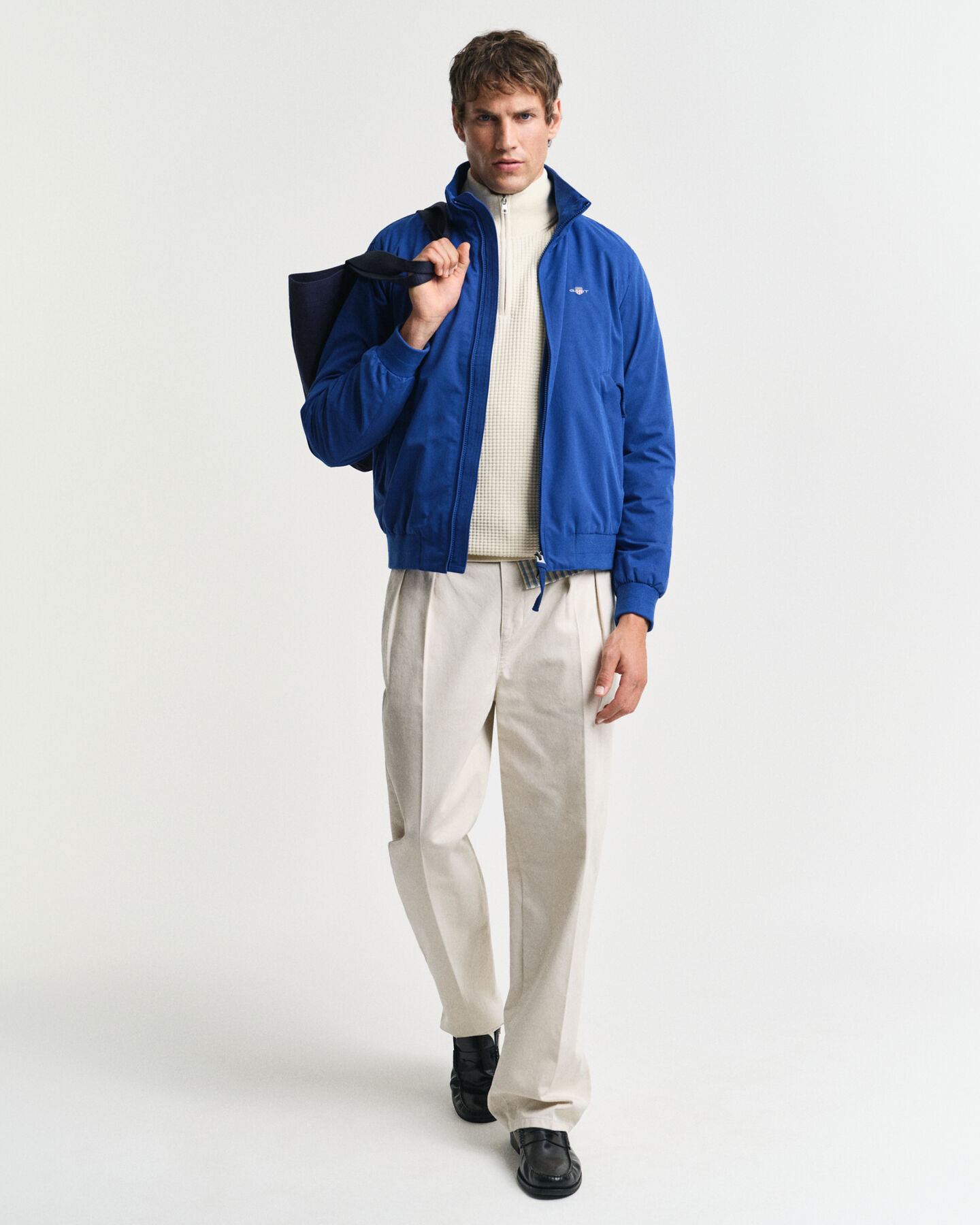 Tekstureret sweater af bomuld med halv lynlås