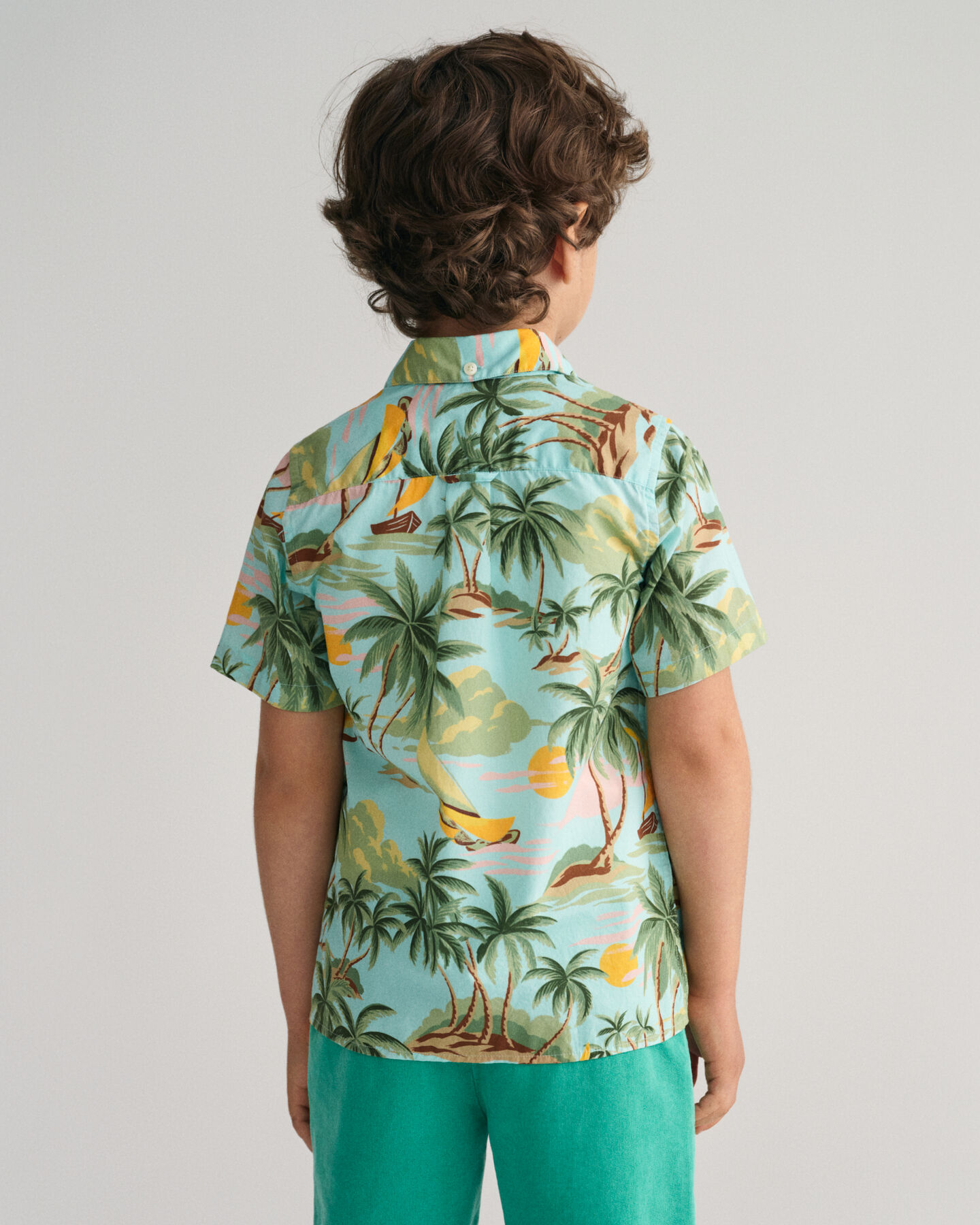 Kids Palm Print bomuldsskjorte med korte &aelig;rmer