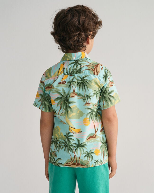 Kids Palm Print bomuldsskjorte med korte &aelig;rmer