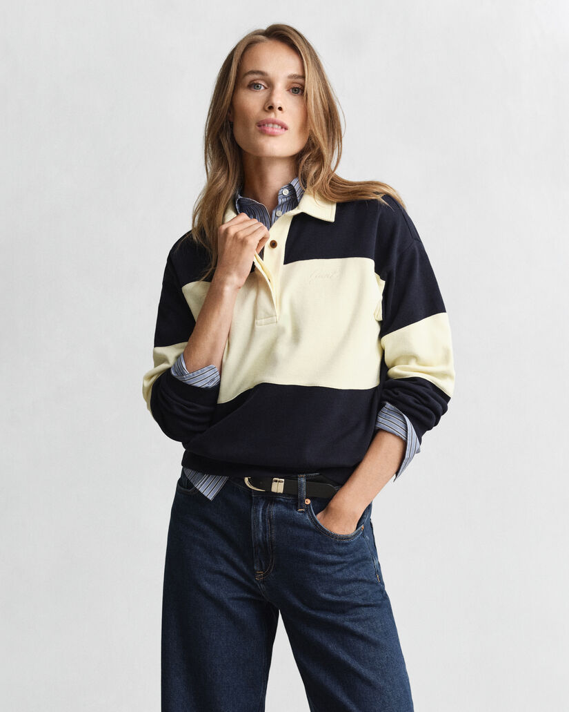 Piqué Rugger med struktur og farveblokke