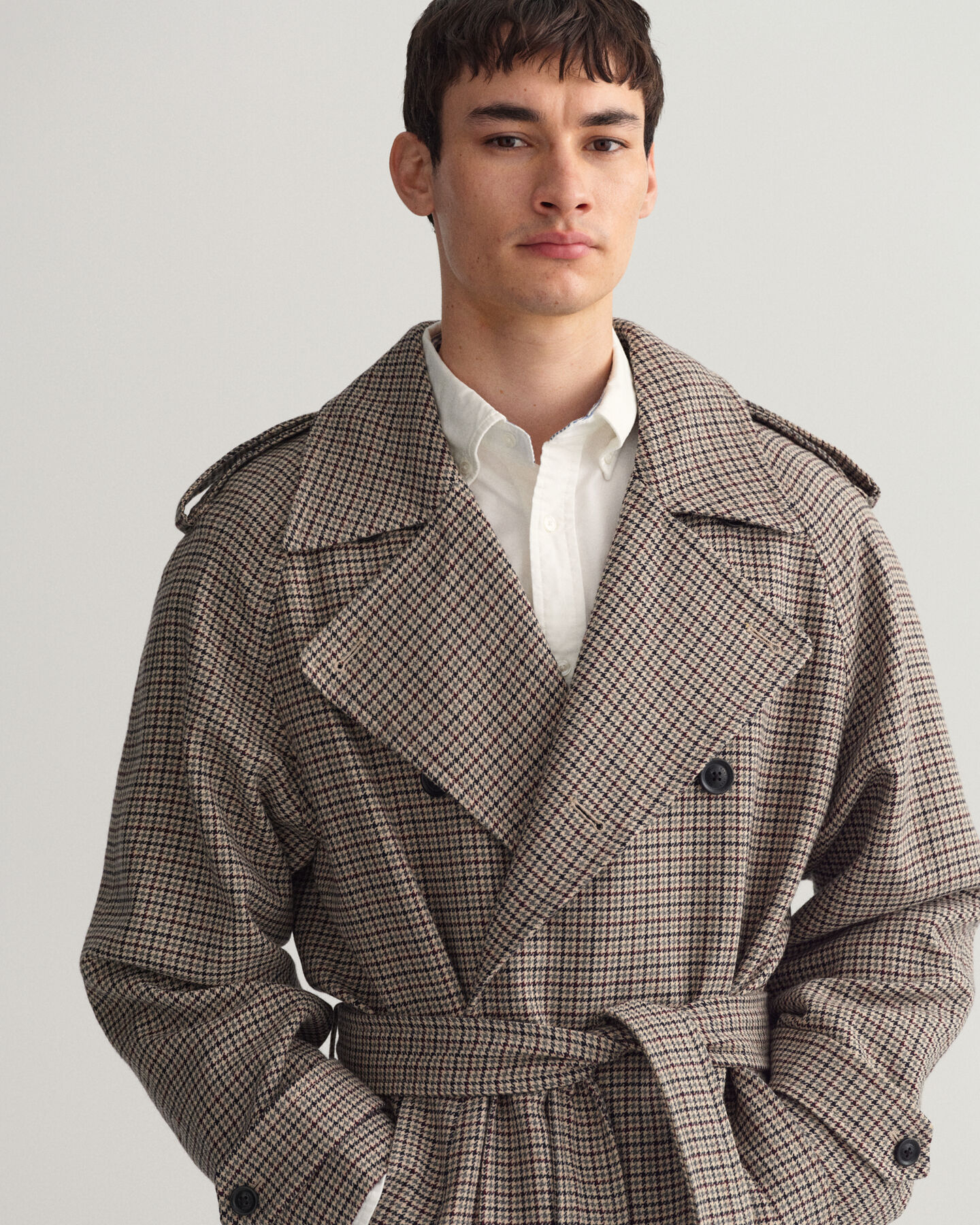 Houndstooth trenchcoat af uld