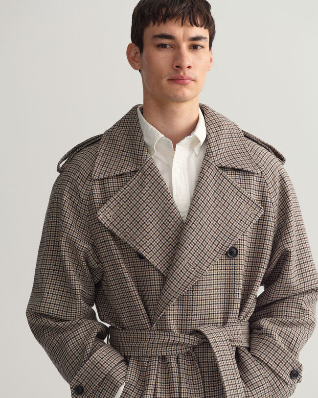 Houndstooth trenchcoat af uld