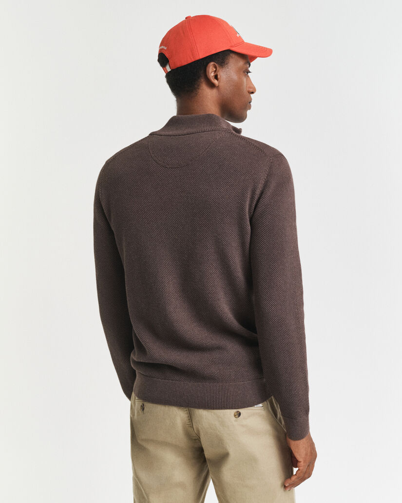 Cardigan af bomuldspiqué med lynlås