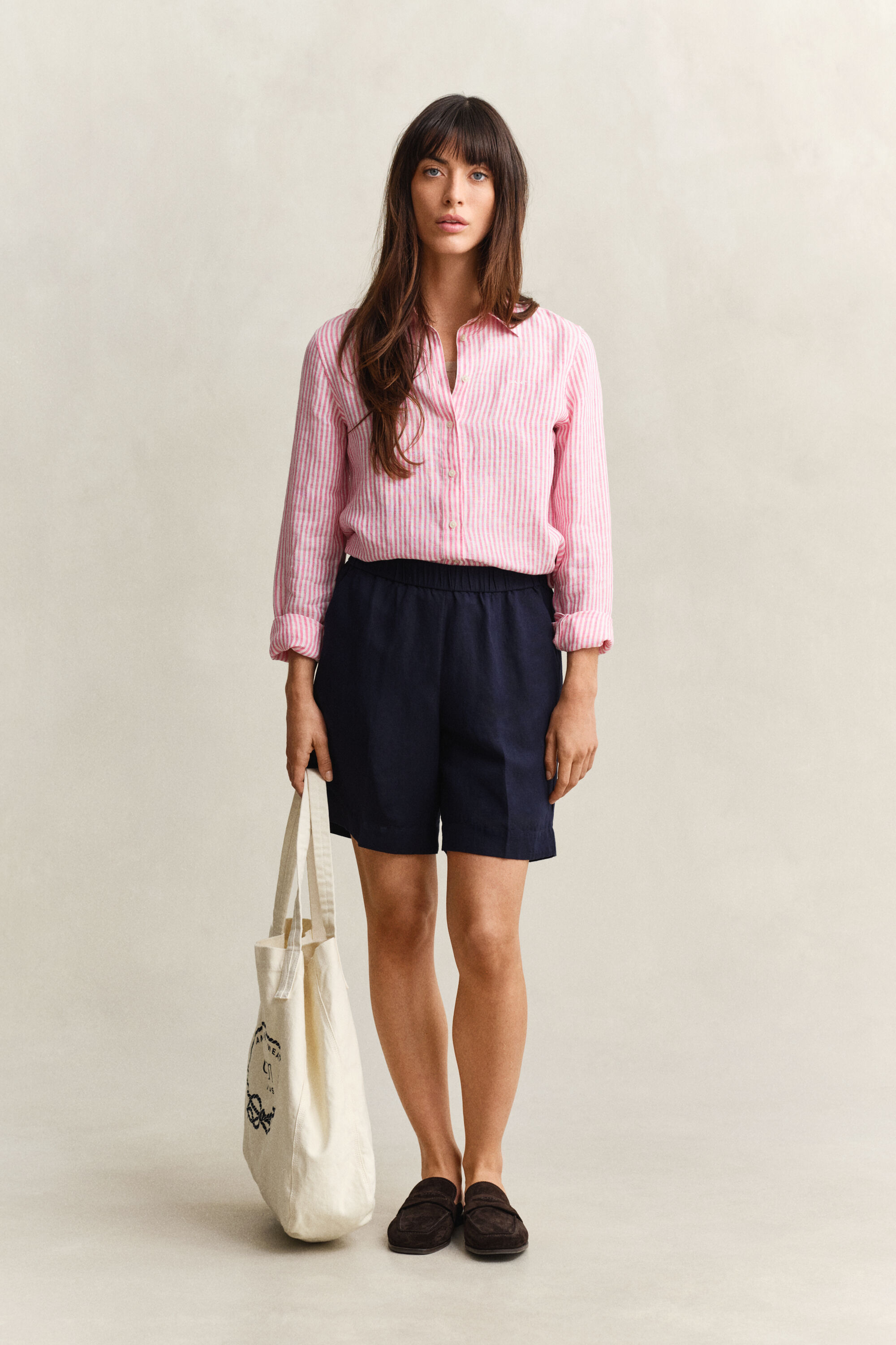 Regular fit stribet skjorte af hør