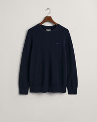 Ribstrikket crewneck sweater af bomuld og uld