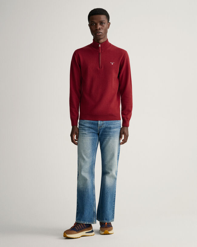 Sweater af ekstra fin lammeuld med halv lynlås