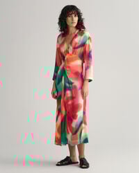 Kjole med rynker og blomstertryk