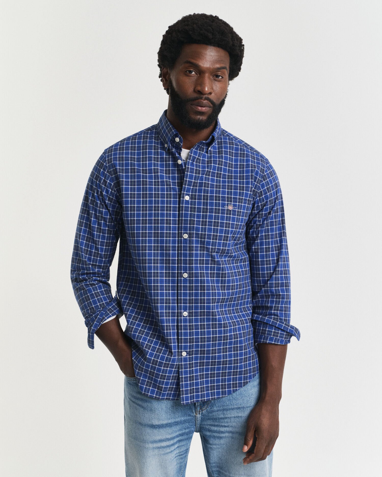 Regular fit klassisk poplin-skjorte med tern