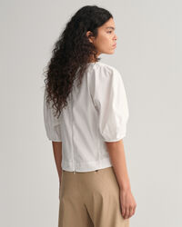 Top med ballonærmer og V-hals