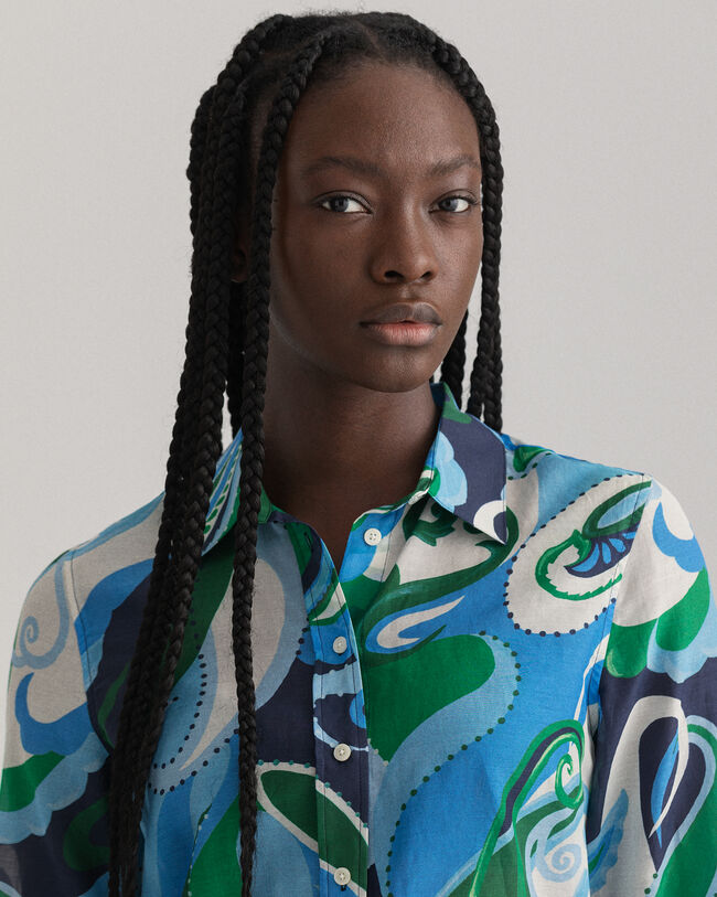 Regular fit paisley skjorte af bomuld og silke
