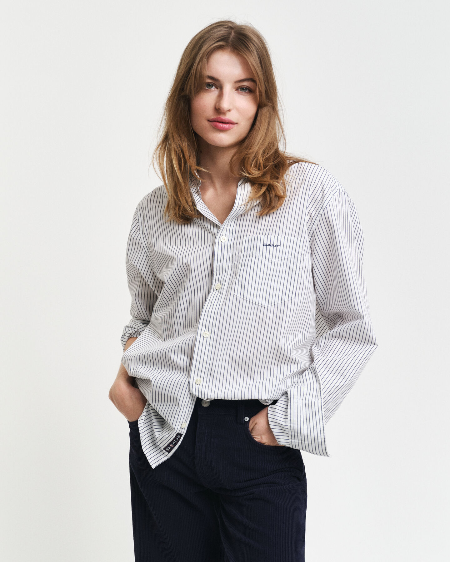 Regular fit poplin skjorte med striber