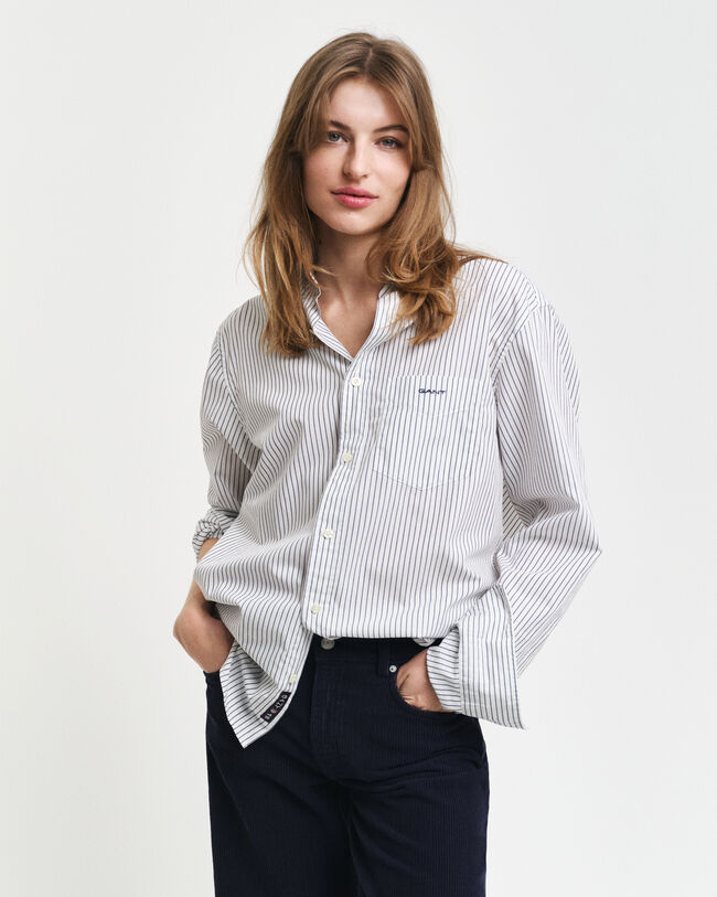 Regular fit poplin skjorte med striber