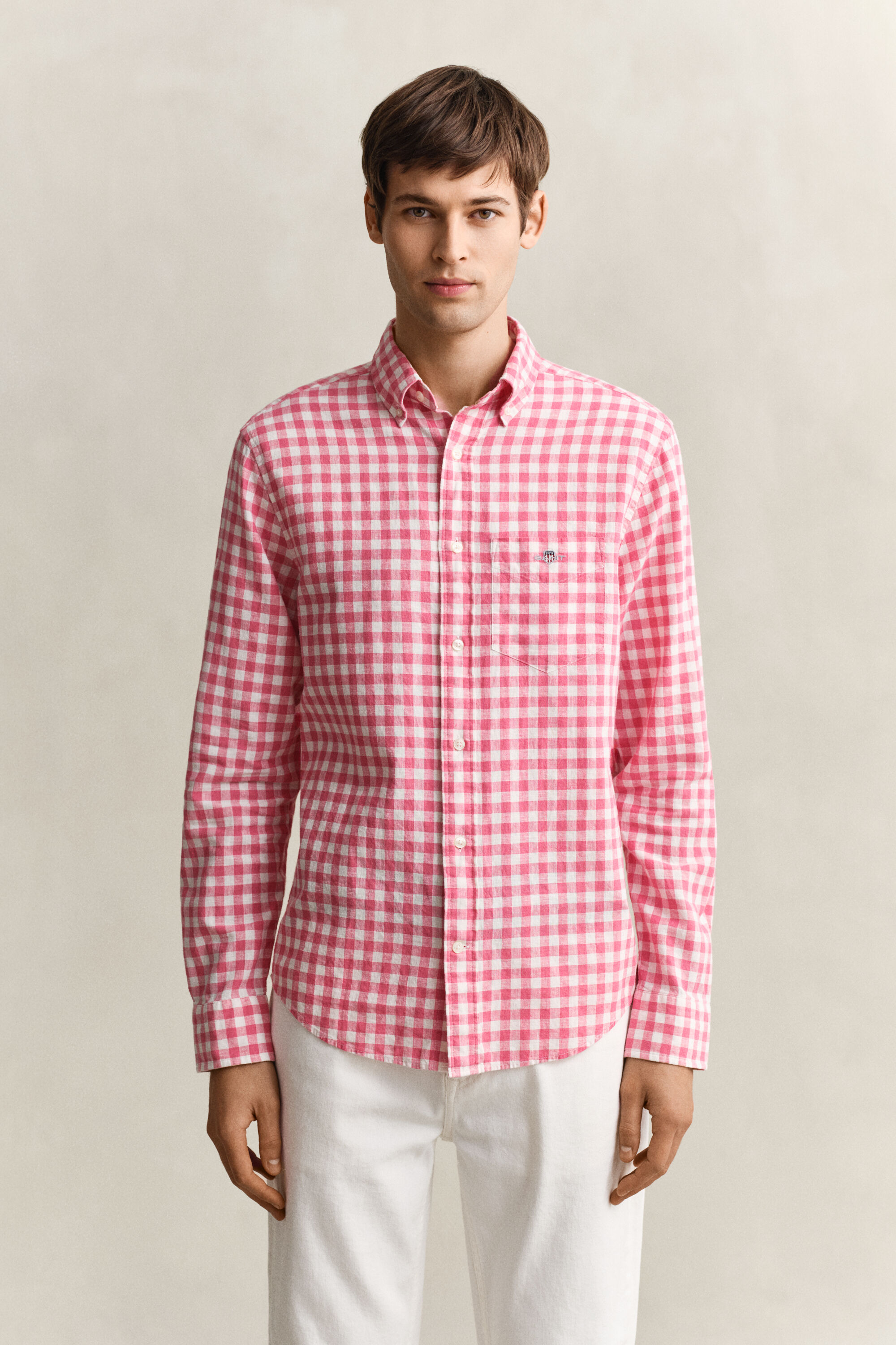 Gingham skjorte af hørblanding