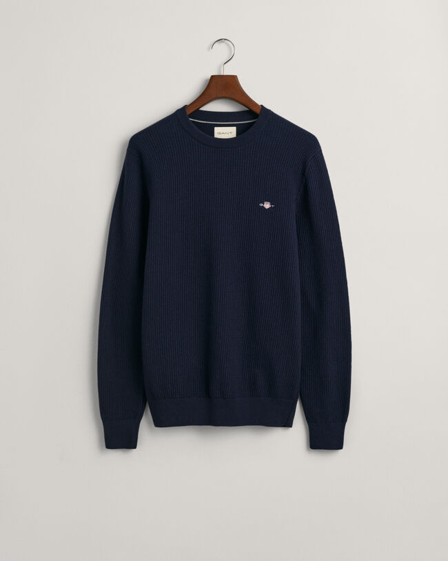 Mikro-tekstureret crewneck sweater af bomuld