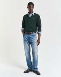 Klassiske sweater i bomuld med V-hals