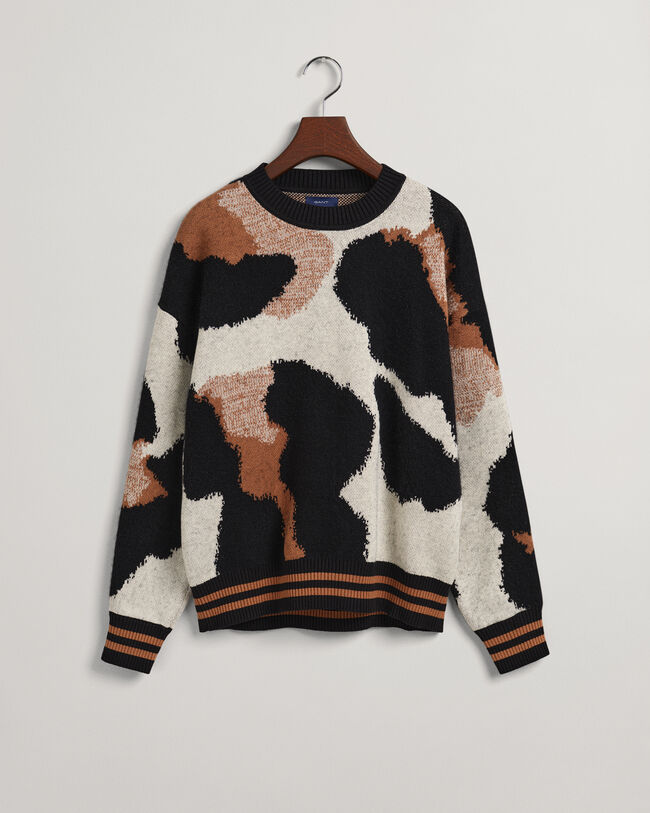 Leopard intarsia crewneck sweater