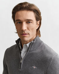 Afslappet sweater i bomuld med halv lynlås