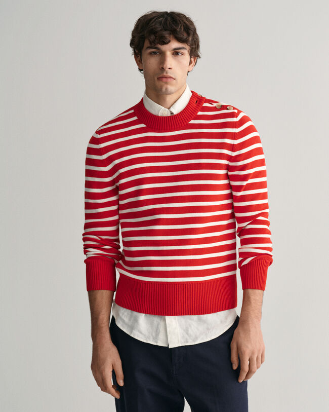 Bretonstribet glansfuld crewneck sweater i bomuld
