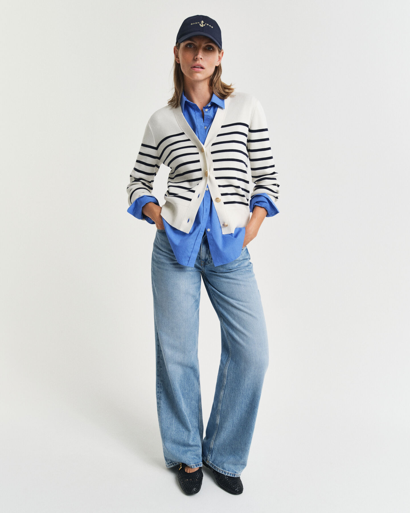 Stribet cardigan af bomuld