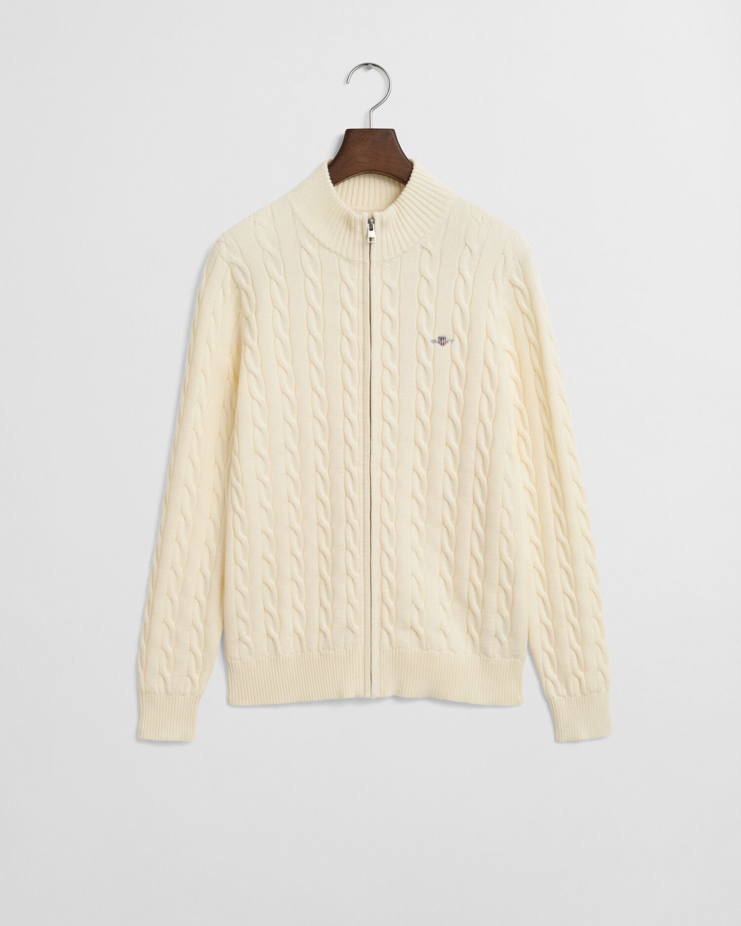 Teens kabelstrikket cardigan i bomuld med lynlås