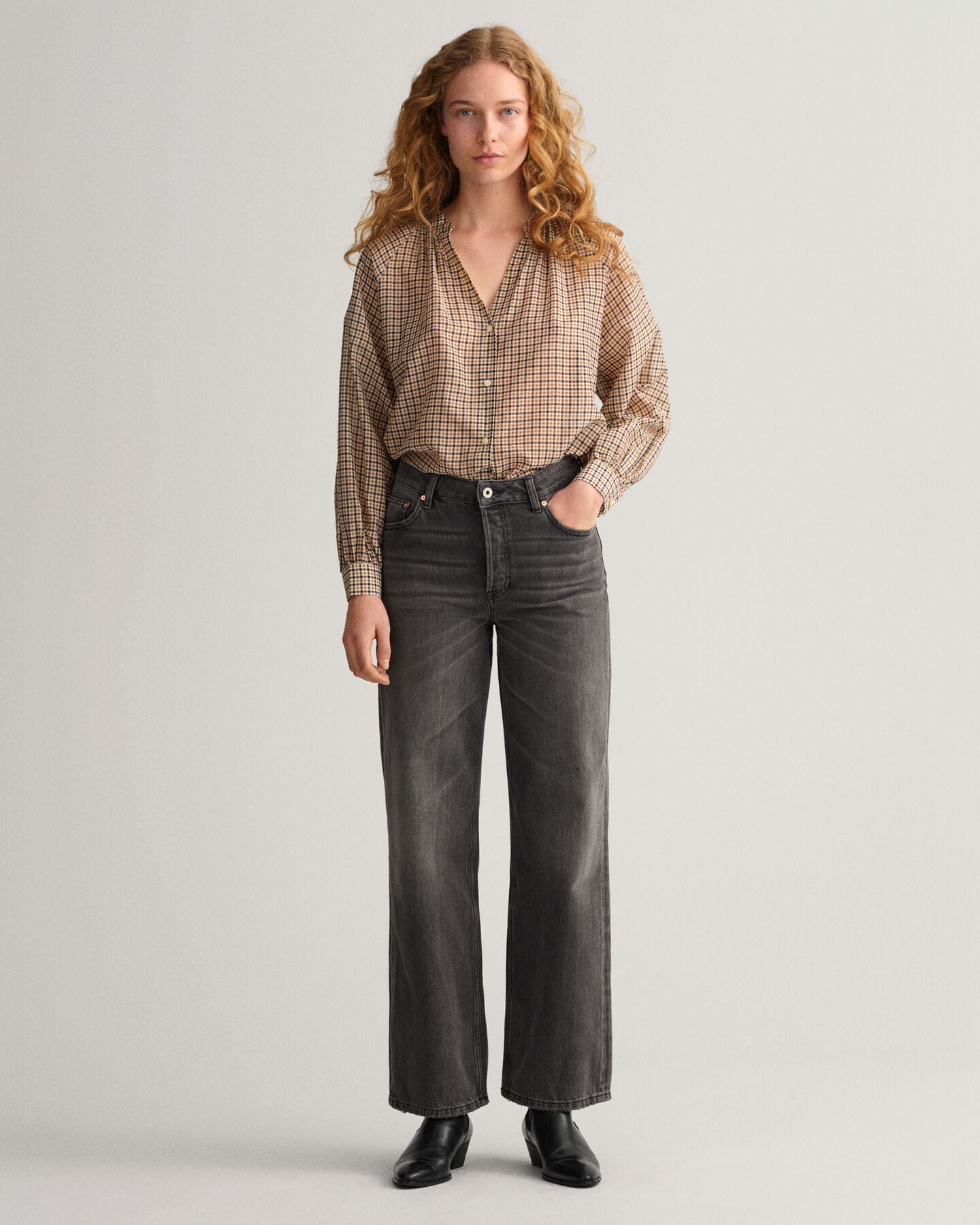 Ternet bluse af bomuld og silke