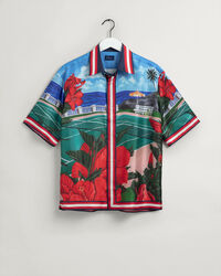 Relaxed fit Scenery silkeskjorte med korte ærmer