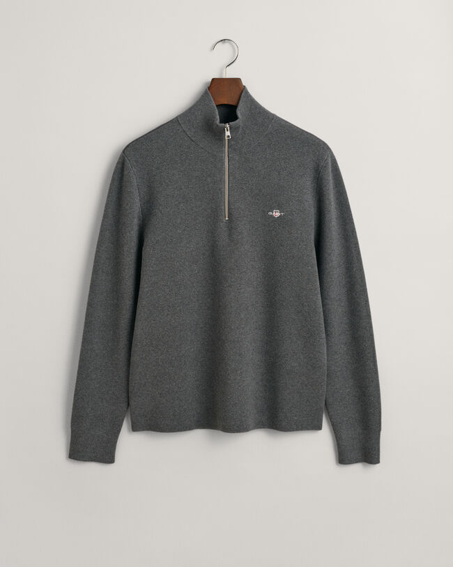 Milano-strikket sweater i bomuld med halv lynl&aring;s