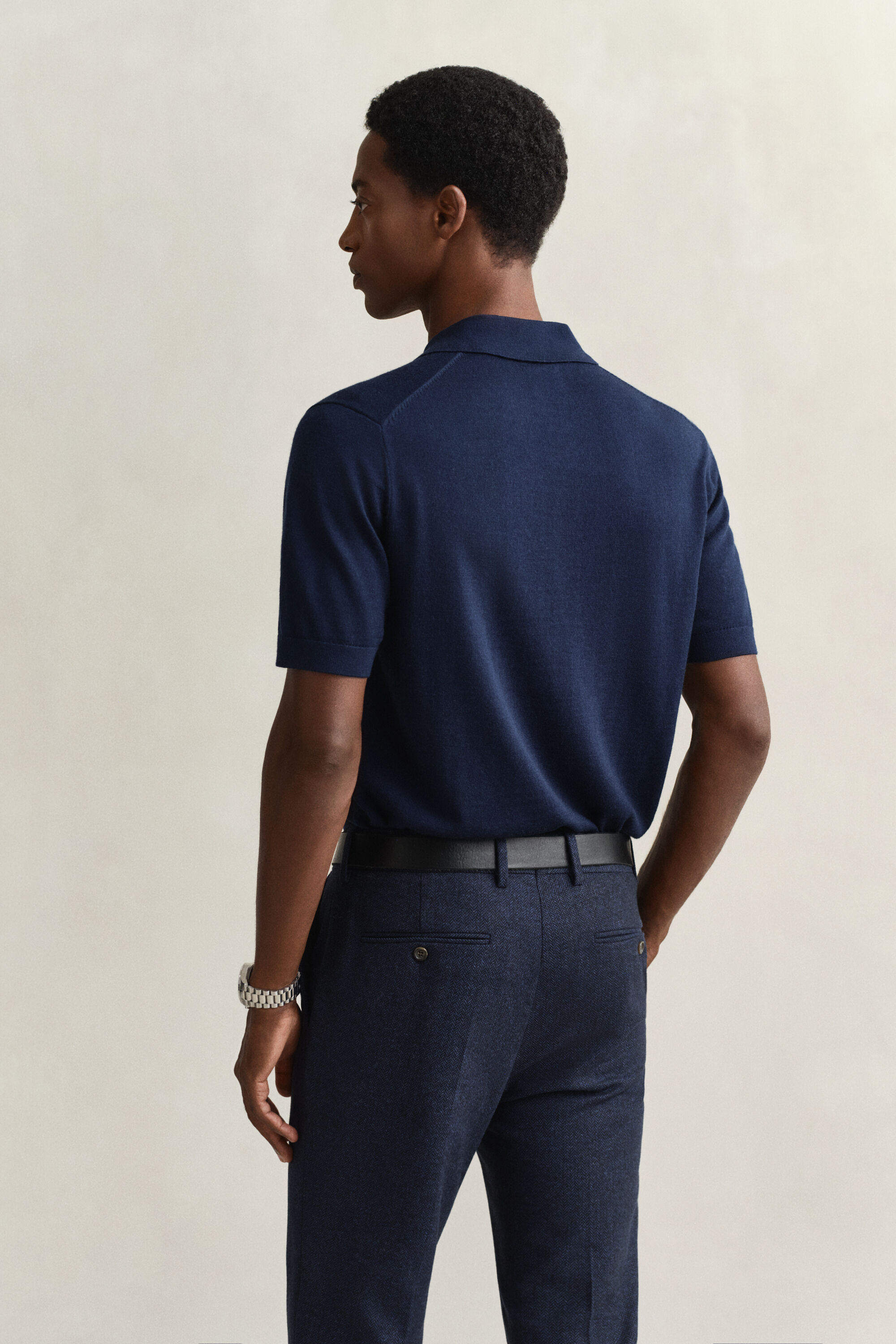 Kortærmet polosweater af ekstra fin merinould