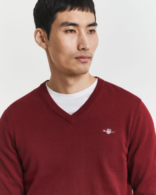 Klassiske sweater i bomuld med V-hals