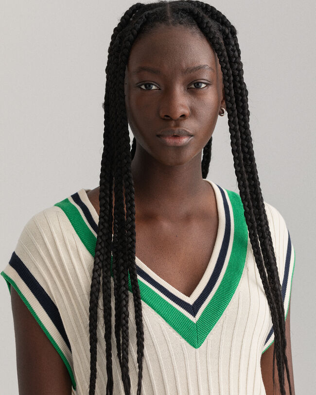 Stribet vest i ribstrik